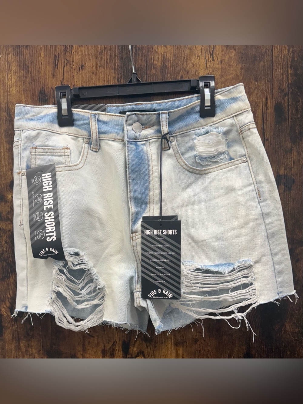 High-Waist Distressed Denim Shorts - Light Wash